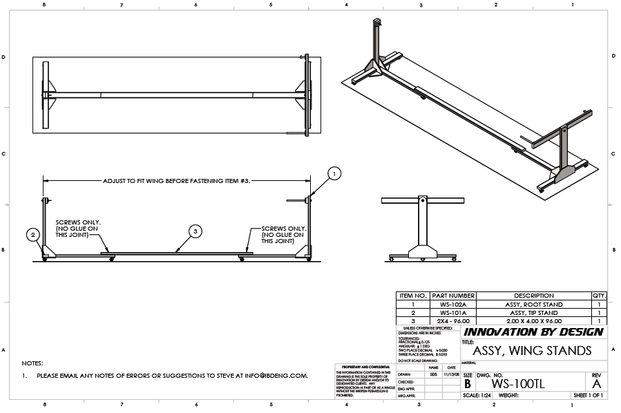 S20 WING and FUSELAGE stand plans RANS CLAN